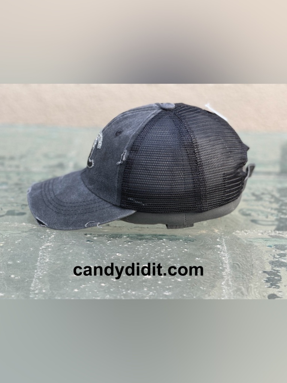 NWT Handmade Designer Look Ball Cap With Silver & Black Ombré Crystal Logo - Picture 9 of 11
